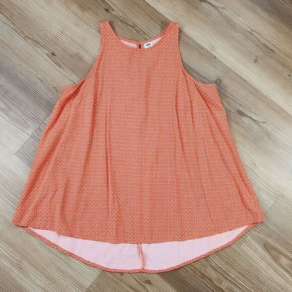 💜Old Navy Orange Floral Print Rayon Hi-low Sleeveless Blouse Medium - Picture 1 of 10